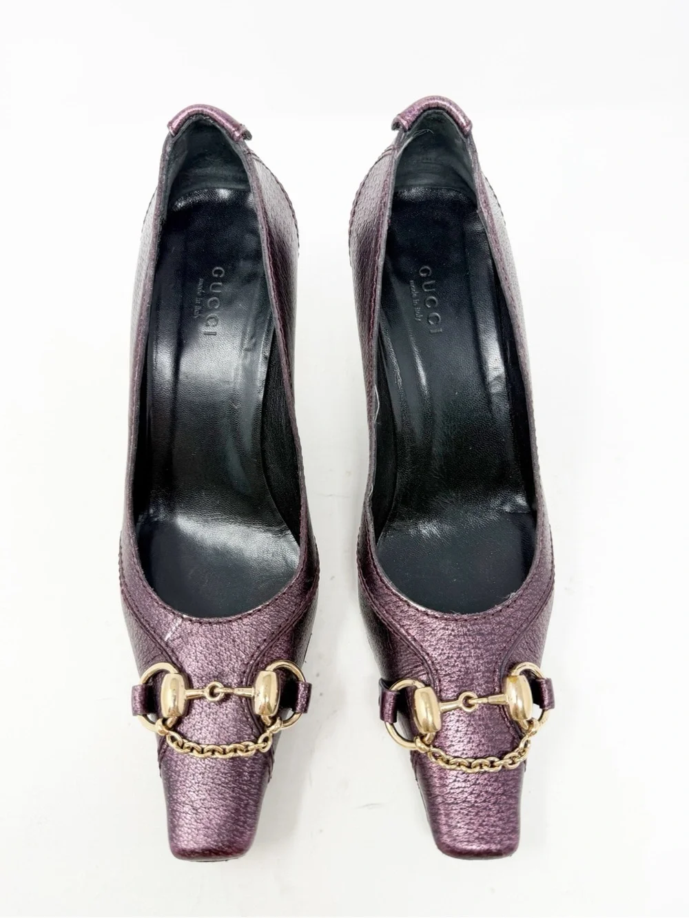 Gucci Horsebit Metallic Purple Heels Womens Size EU 36.5